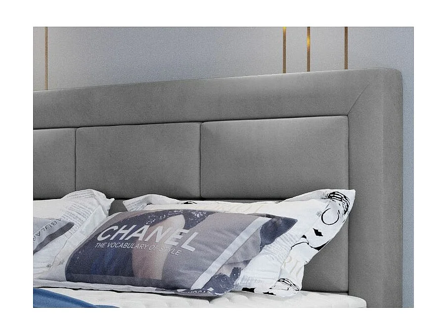 Lit continental velours gris clair Balore-Couchage 140x200 cm