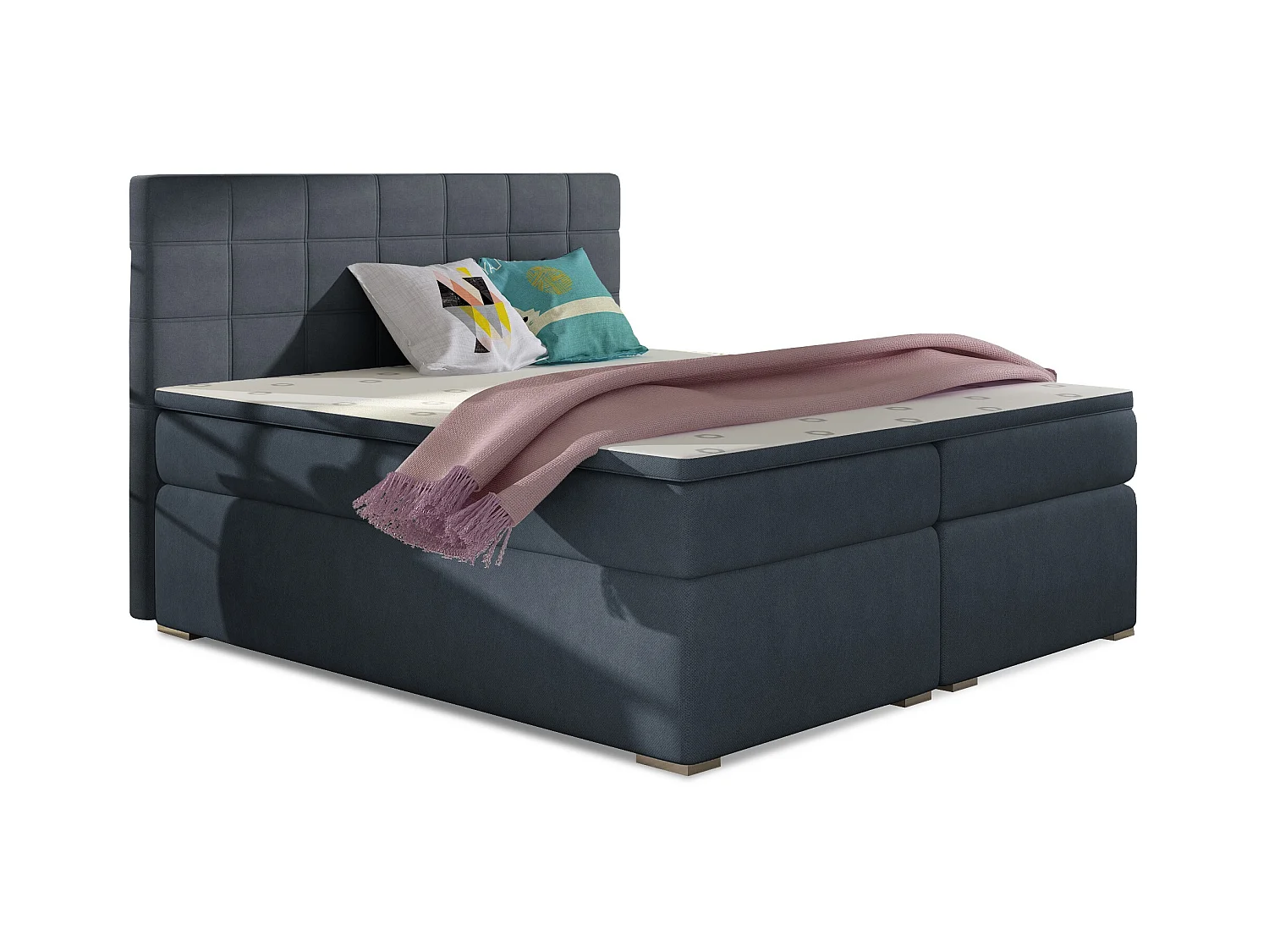 Lit chambre d'hôtel avec matelas tissu bleu turquin Alko-180x200