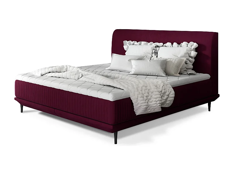 Lit boxspring 140x200 velours bordeaux sommier et matelas inclus Mastera