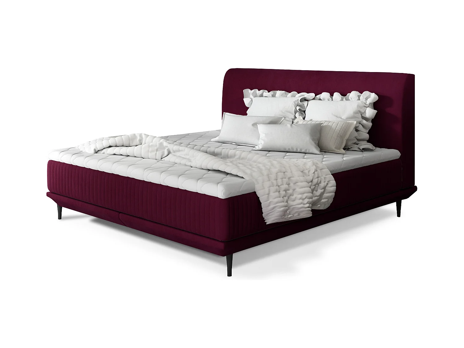 Lit boxspring 140x200 velours bordeaux sommier et matelas inclus Mastera