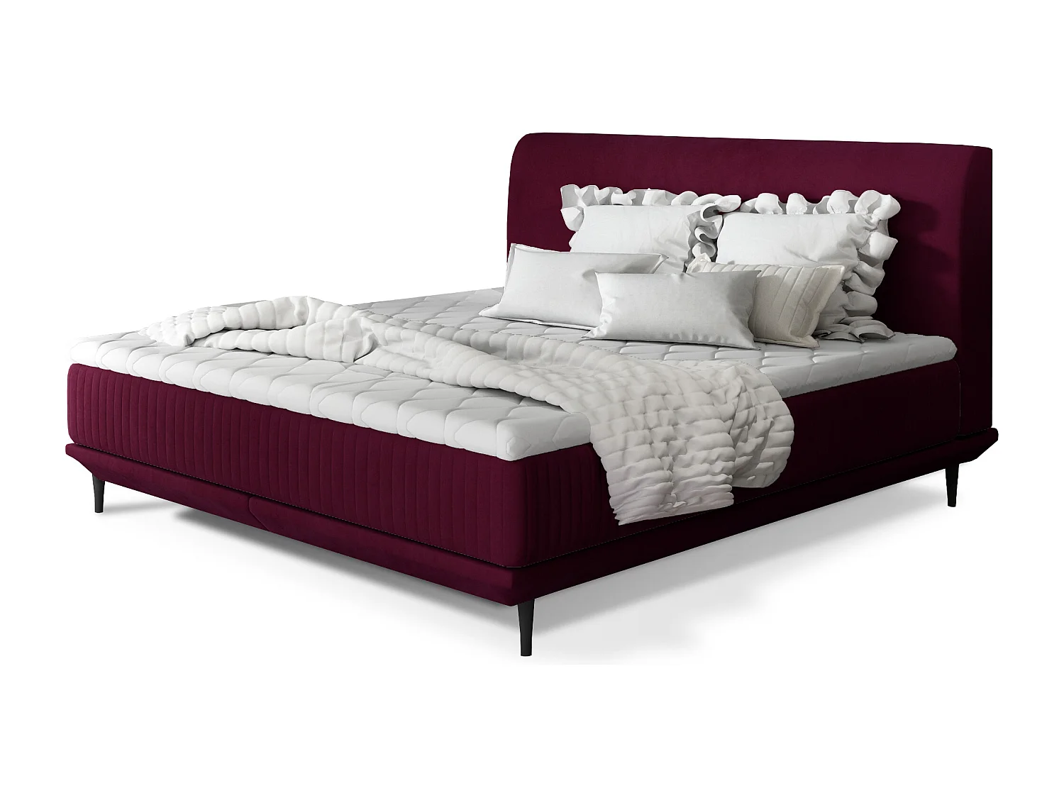 Lit boxspring 140x200 velours bordeaux sommier et matelas inclus Mastera