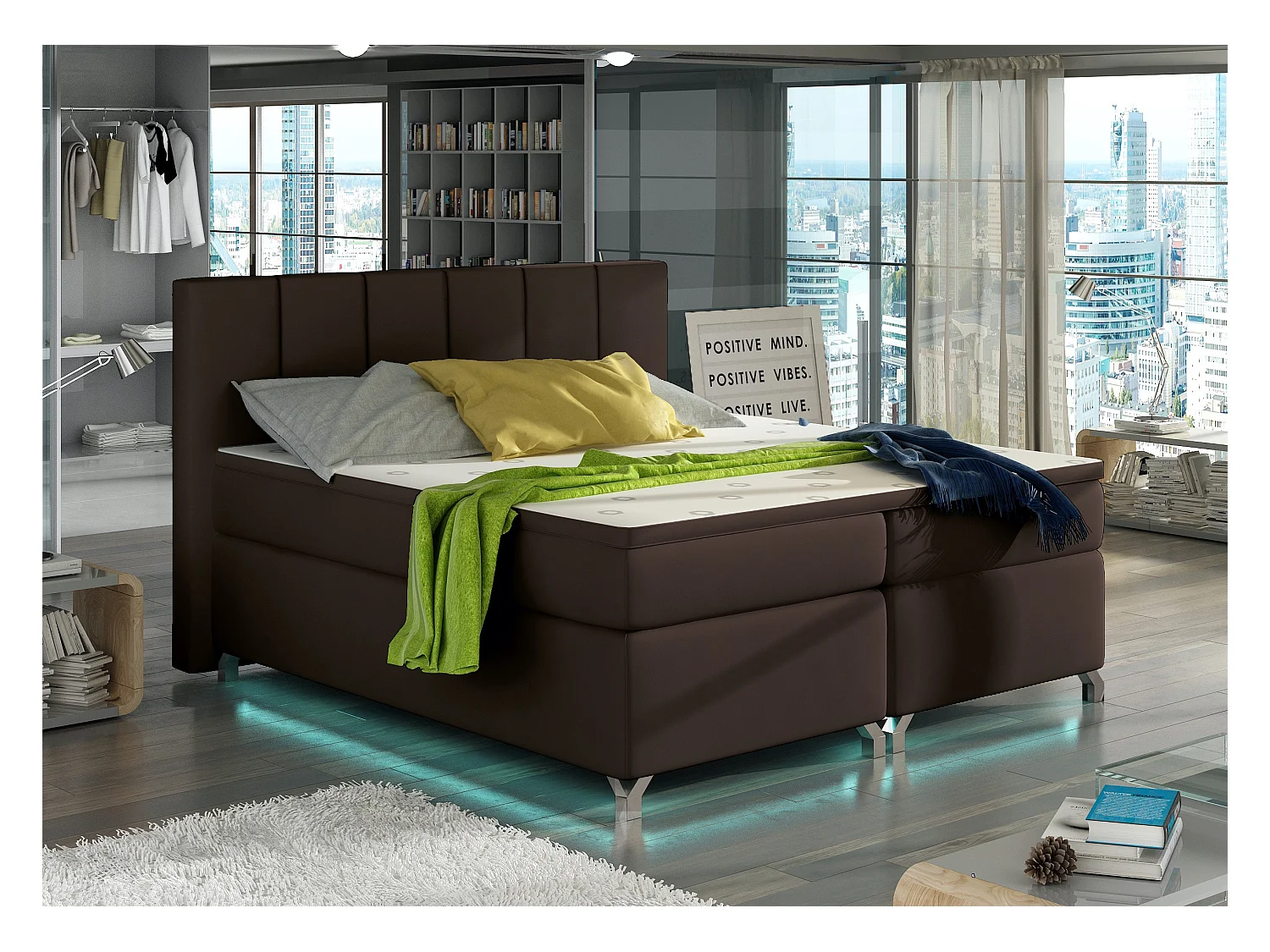 Lit boxspring 160x200 simili cuir marron Balfor