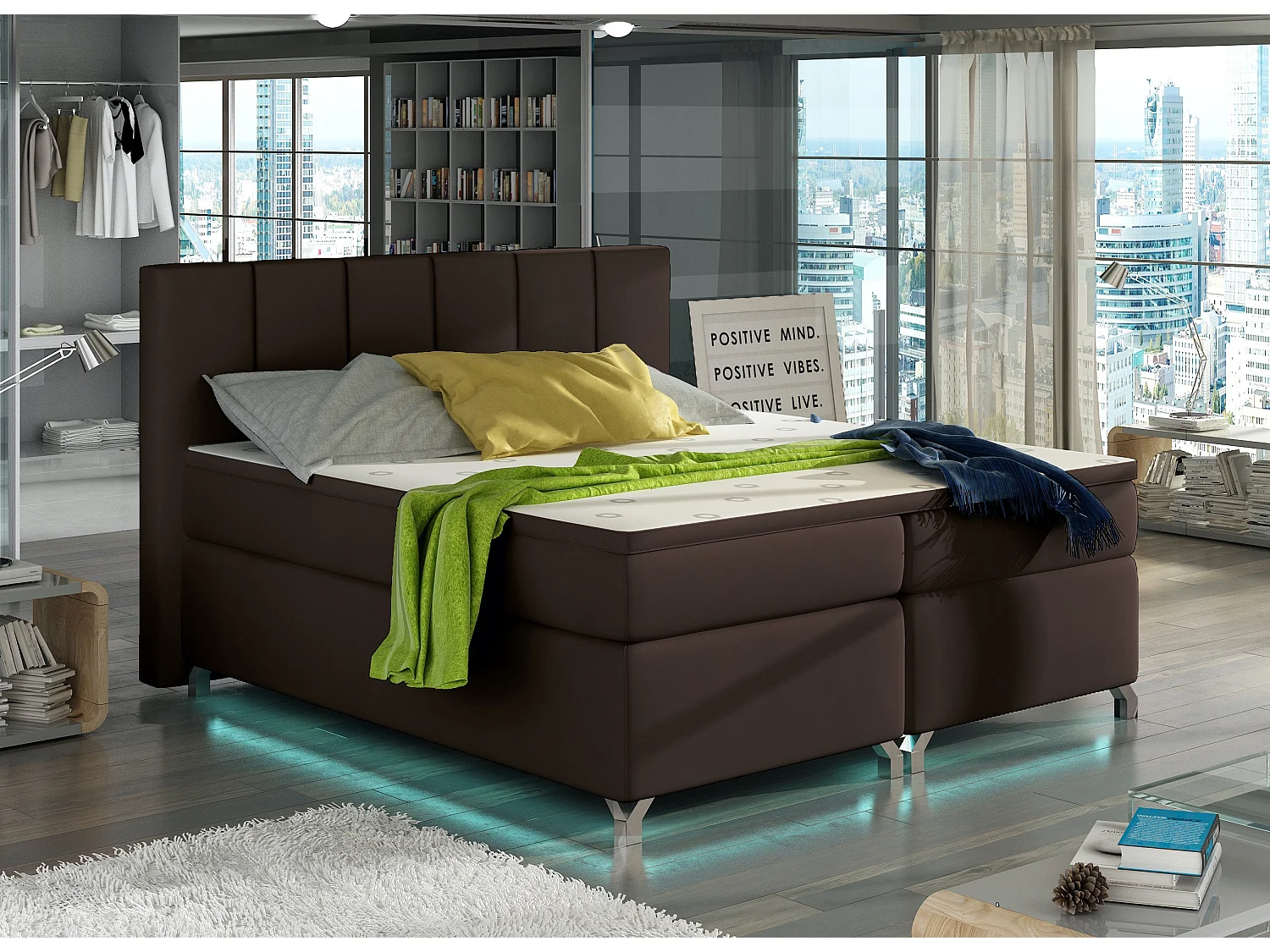 Lit boxspring 160x200 simili cuir marron Balfor