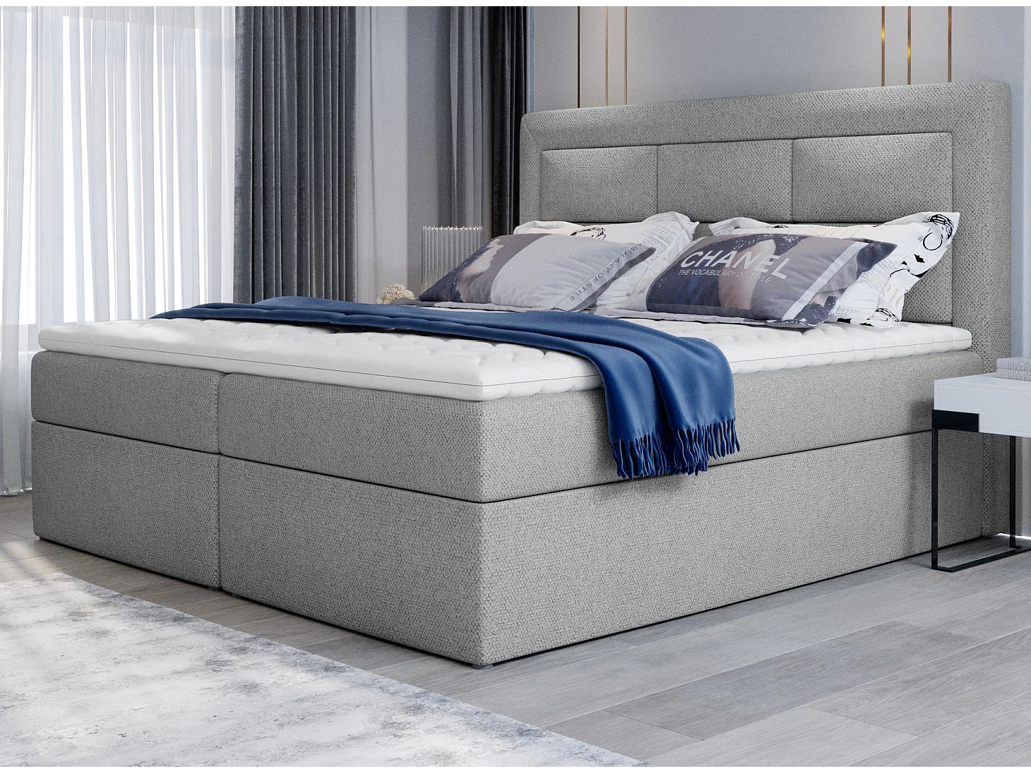 Lit continental tissu gris clair Balore-Couchage 160x200 cm