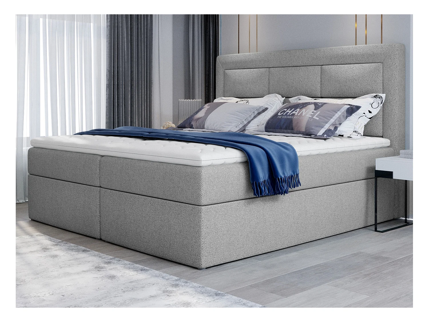 Lit continental tissu gris clair Balore-Couchage 160x200 cm