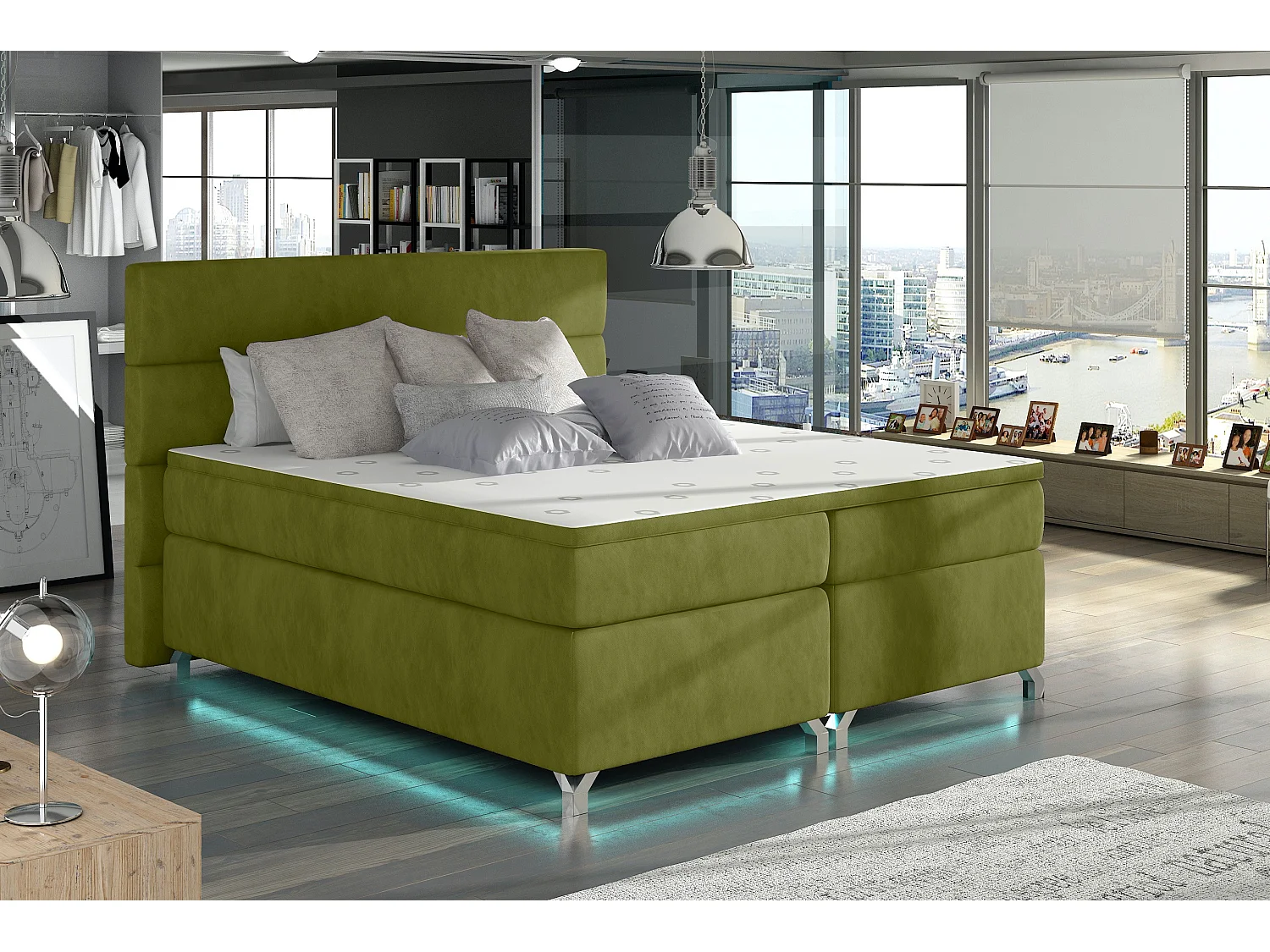 Boxspringbed 180x200 cm zachte anijsgroene stof Mador