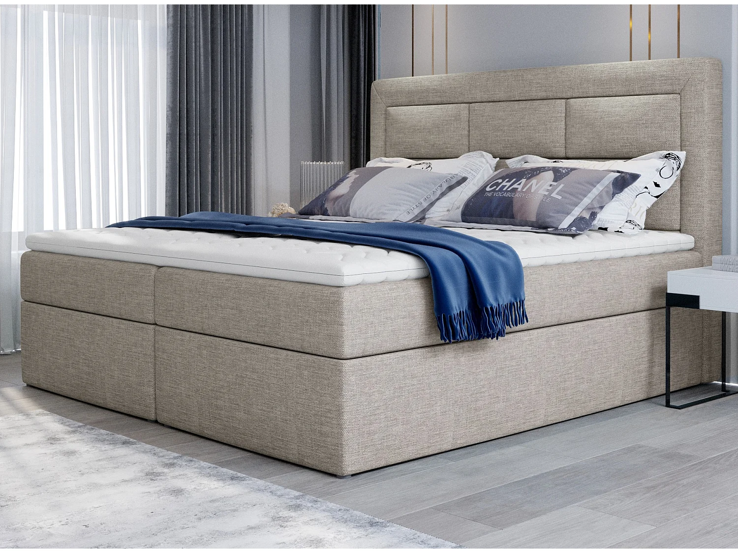 Balore lichtbeige stoffen continentaal bed-Slapen 160x200cm