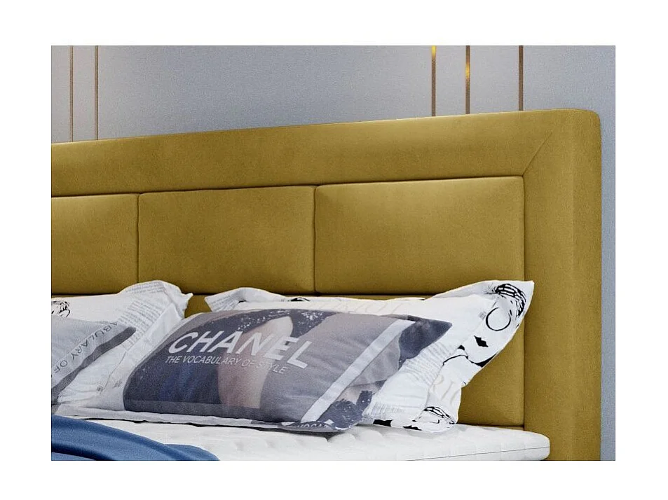 Lit continental velours jaune Balore-Couchage 160x200 cm