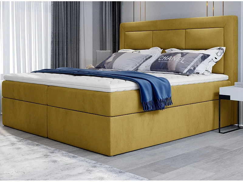 Lit continental velours jaune Balore-Couchage 160x200 cm