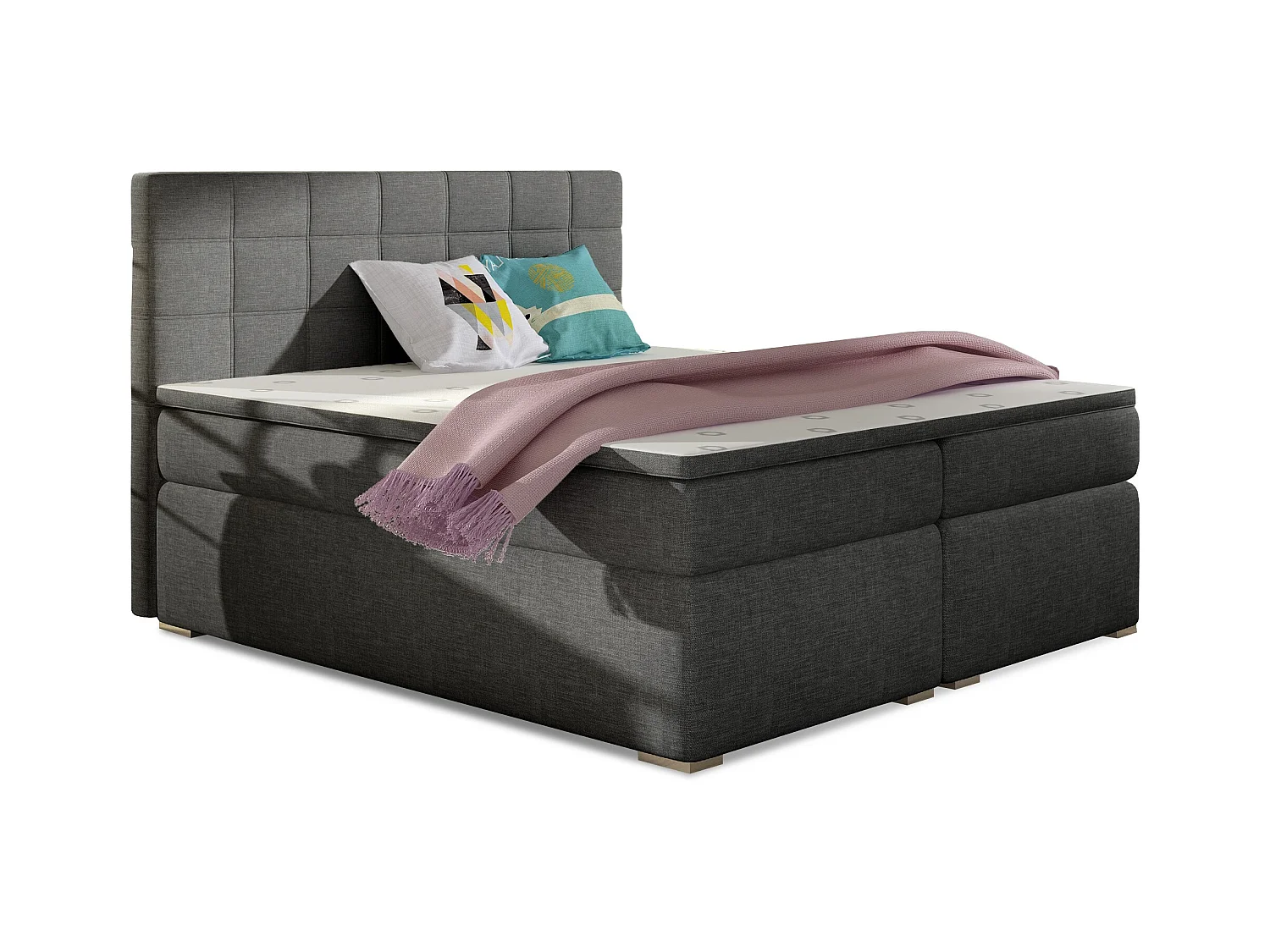 Lit chambre d'hôtel avec matelas tissu gris Alko-140x200