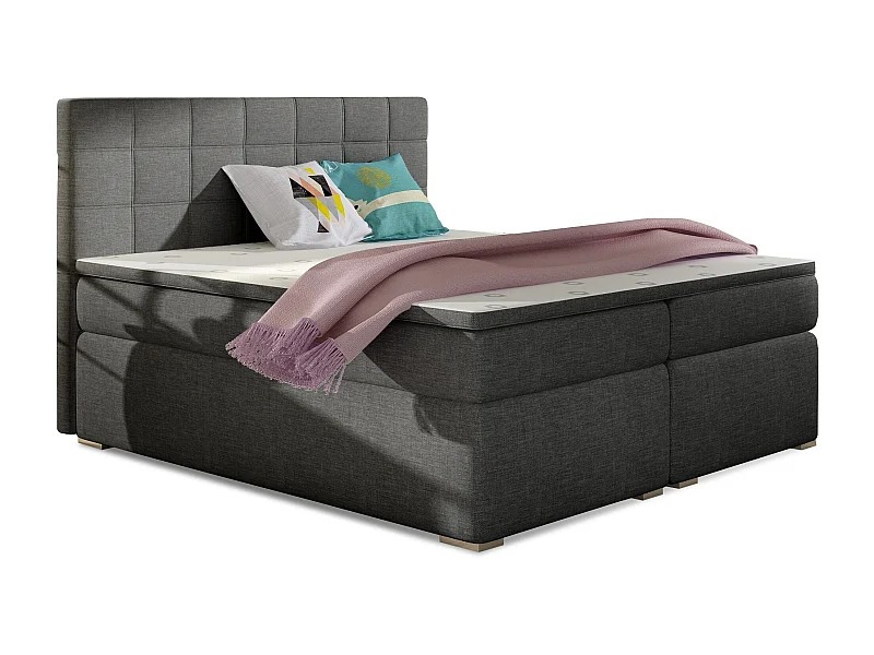 Lit chambre d'hôtel avec matelas tissu gris Alko-140x200