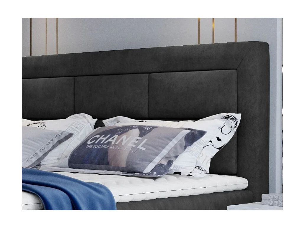 Lit continental tissu gris anthracite Balore-Couchage 140x200 cm