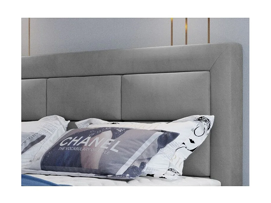 Lit continental velours gris clair Balore-Couchage 160x200 cm