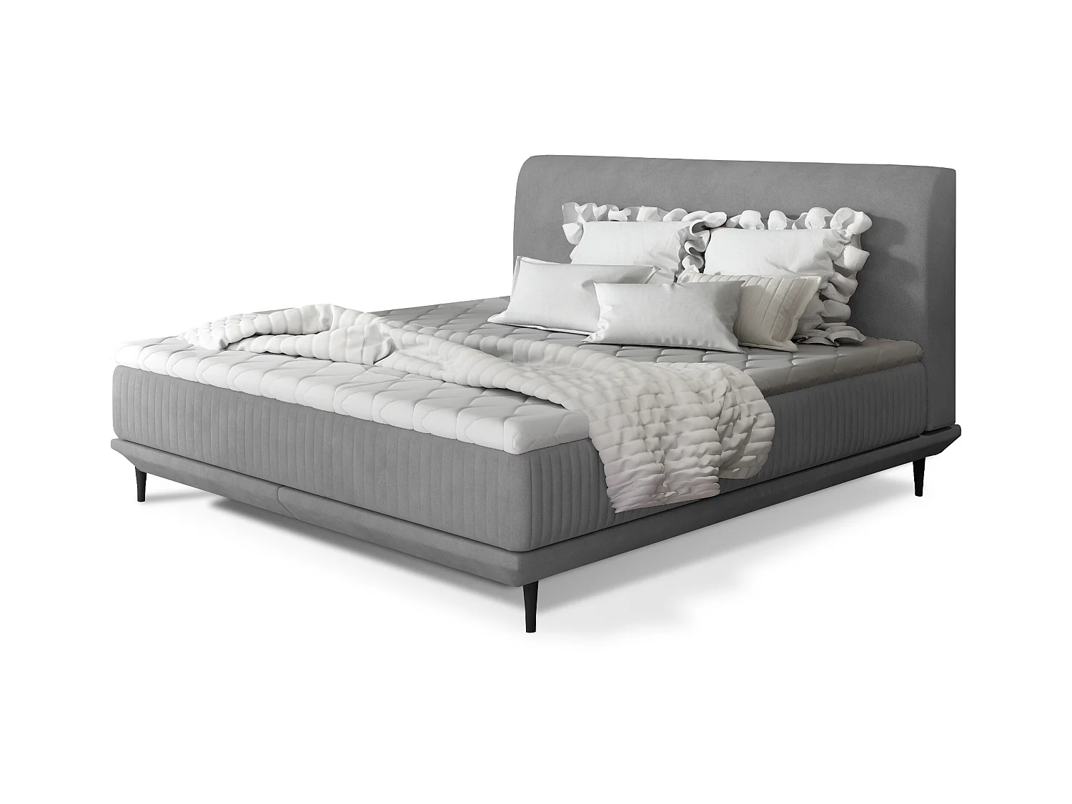Lit boxspring 180x200 velours gris clair sommier et matelas inclus Mastera
