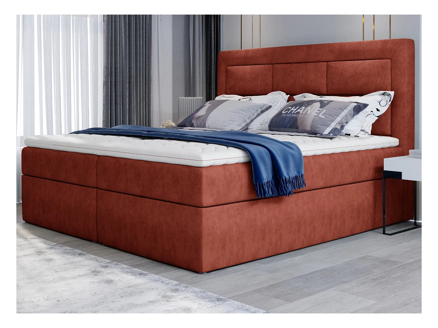 Balore continentaal bed van terracotta rode stof-Slapen 160x200cm