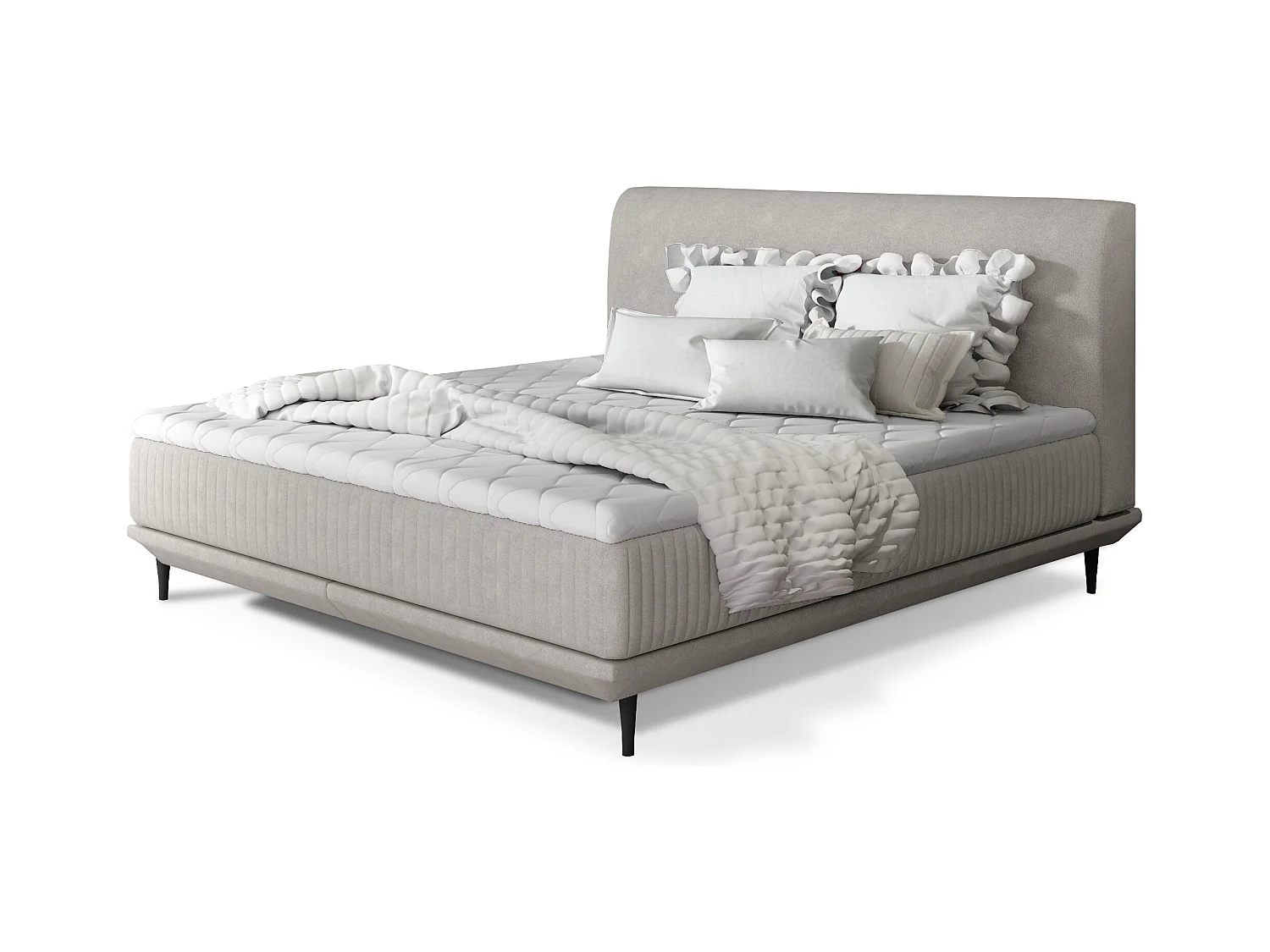Lit boxspring 140x200 tissu beige clair sommier et matelas inclus Mastera