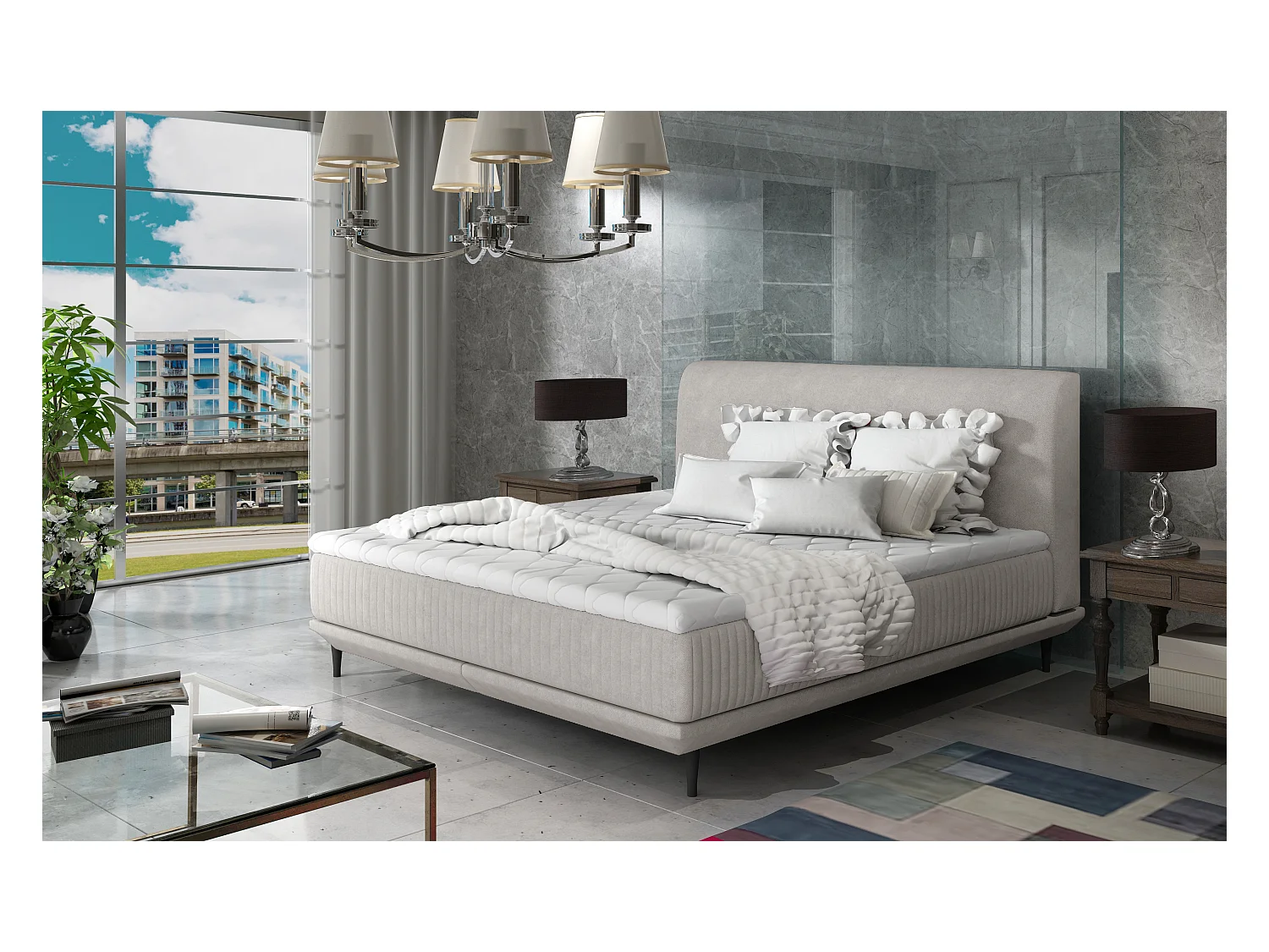 Boxspringbed 140x200 cm lichtbeige stof, bedbodem en matras inclusief Mastera