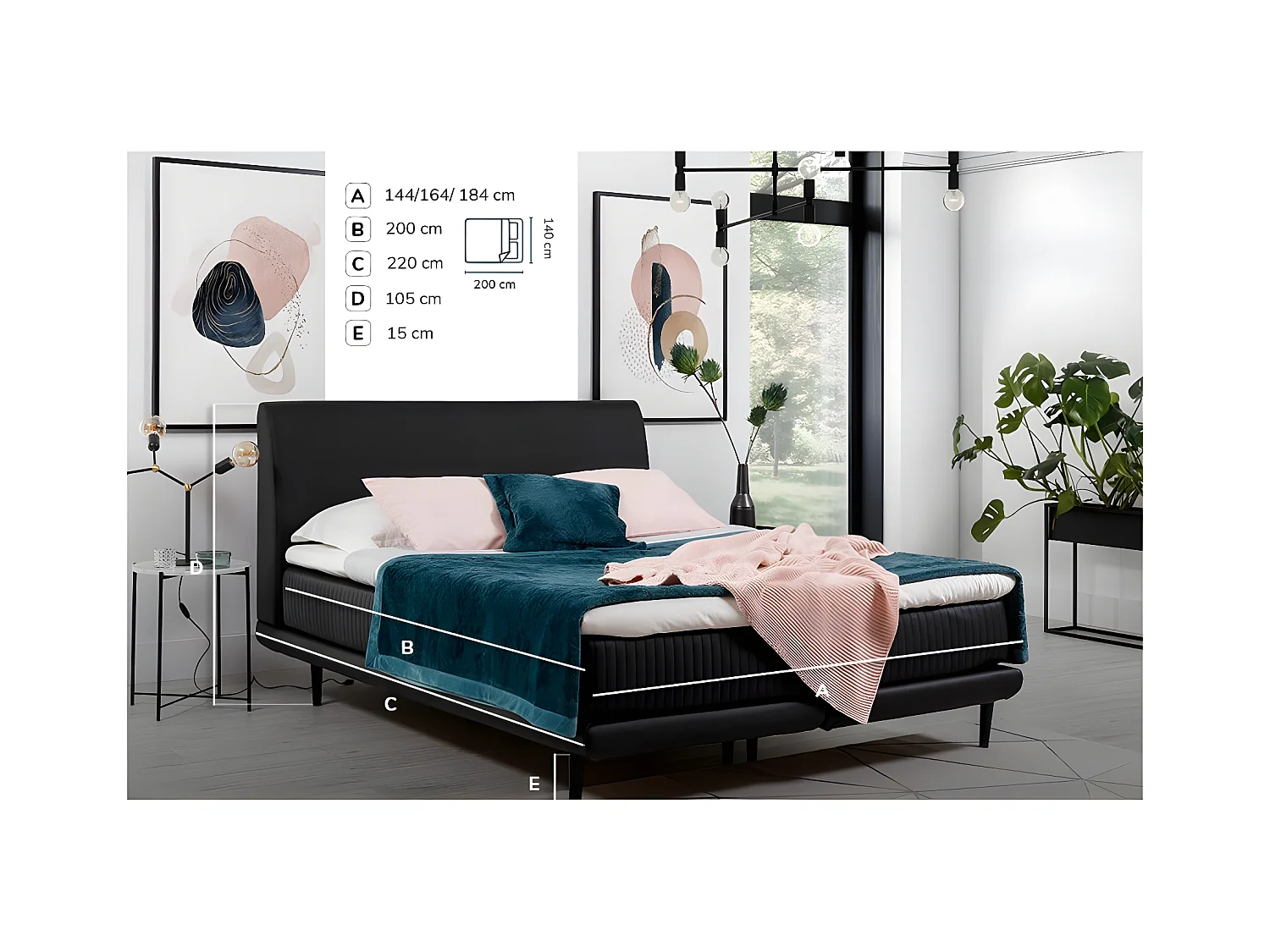 Boxspringbed 140x200 cm lichtbeige stof, bedbodem en matras inclusief Mastera