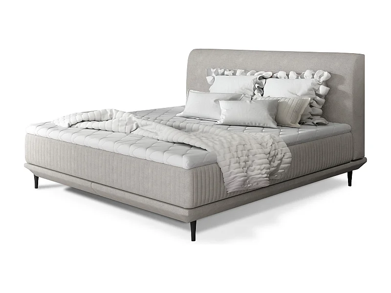 Lit boxspring 140x200 tissu beige clair sommier et matelas inclus Mastera