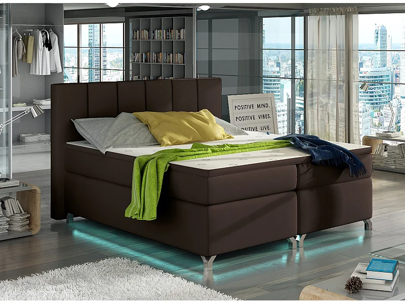 Lit boxspring 140x200 simili cuir marron Balfor
