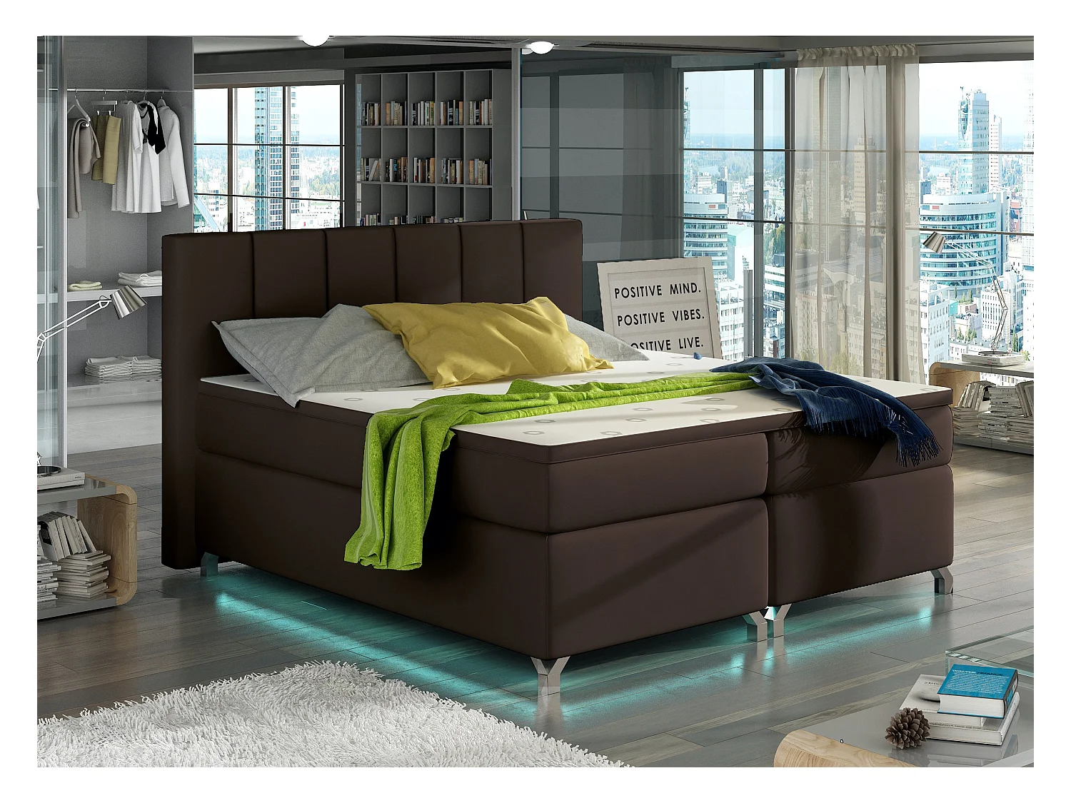 Lit boxspring 140x200 simili cuir marron Balfor