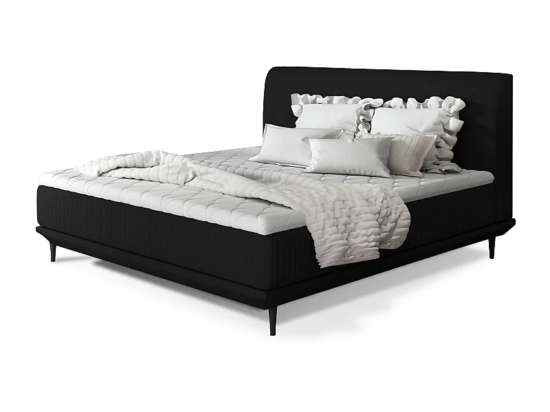 Lit boxspring 160x200 velours noir sommier et matelas inclus Mastera