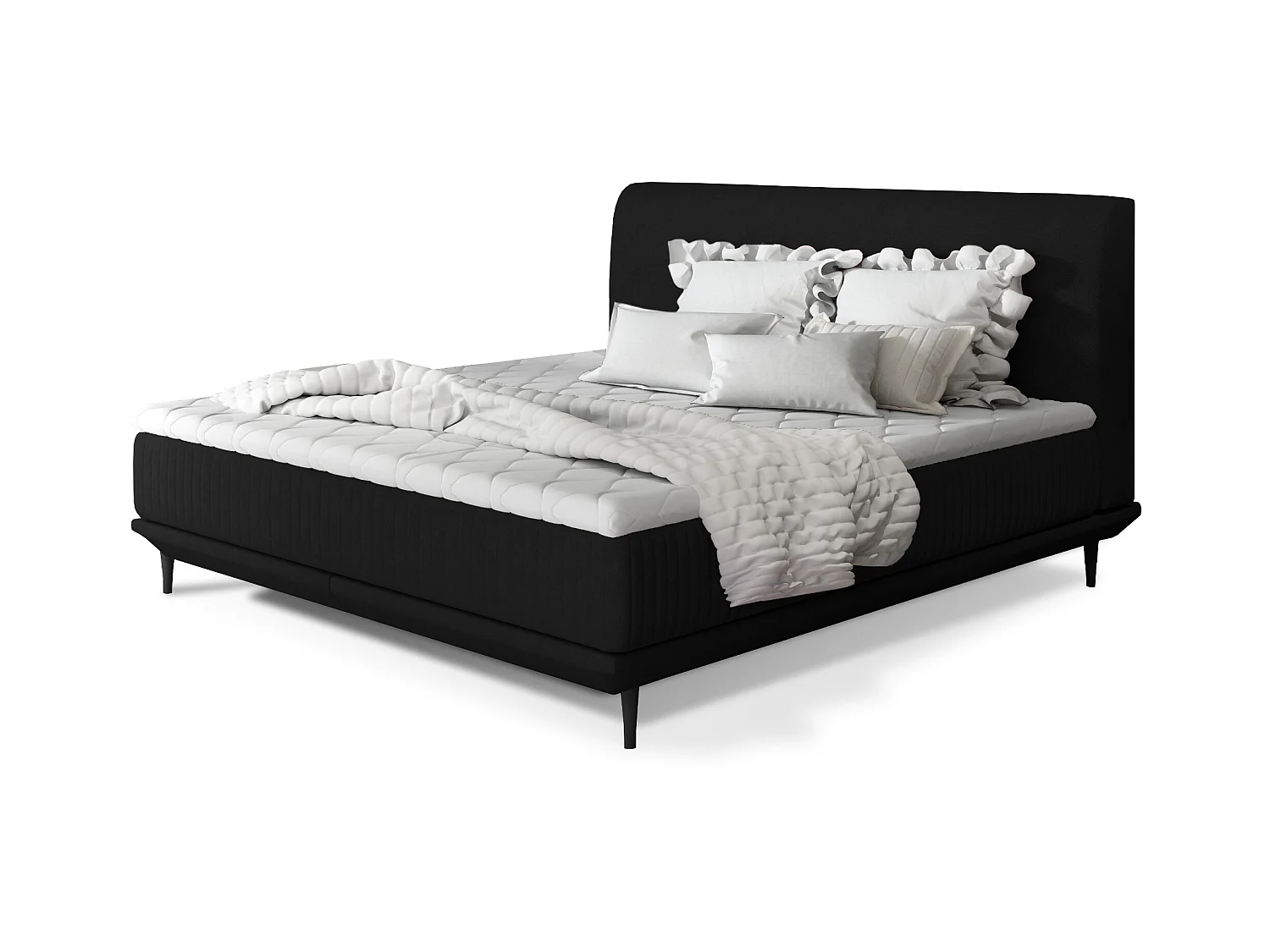 Lit boxspring 160x200 velours noir sommier et matelas inclus Mastera