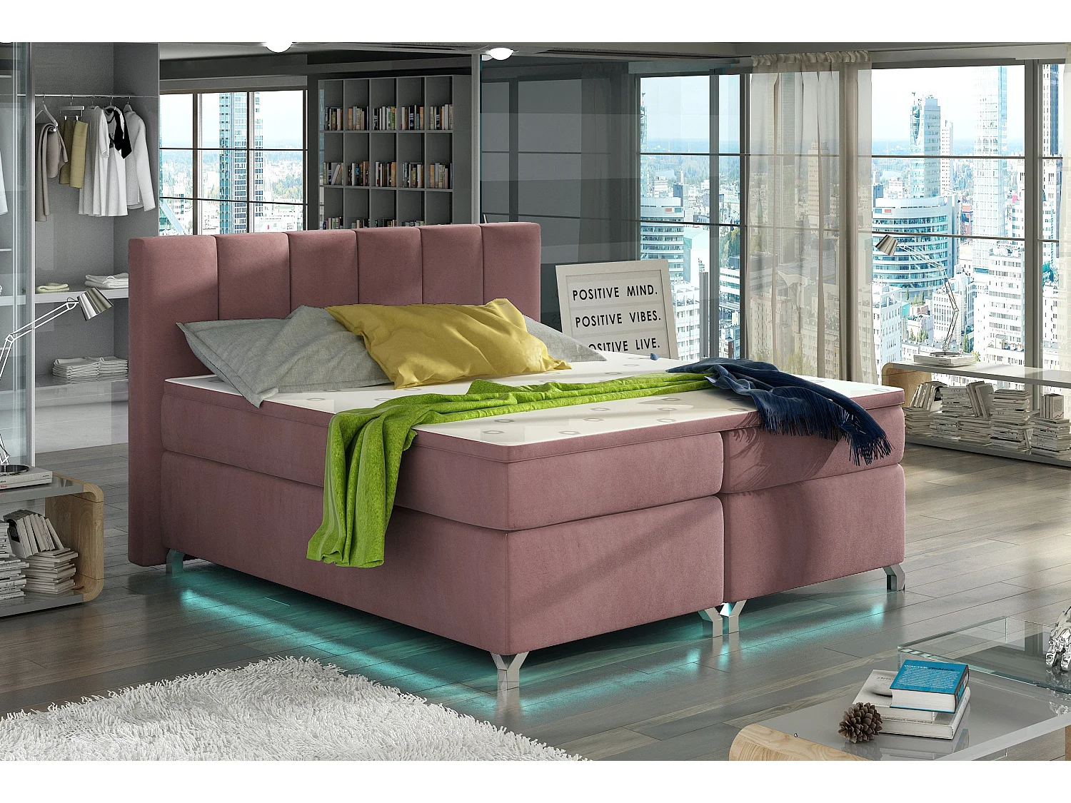 Lit boxspring 140x200 velours rose clair Balfor