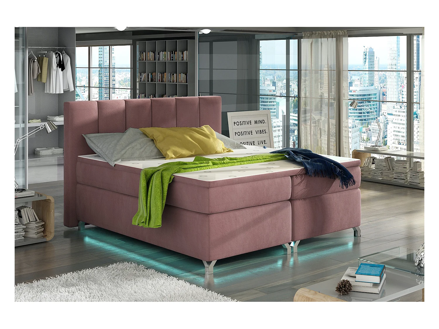 Lit boxspring 140x200 velours rose clair Balfor