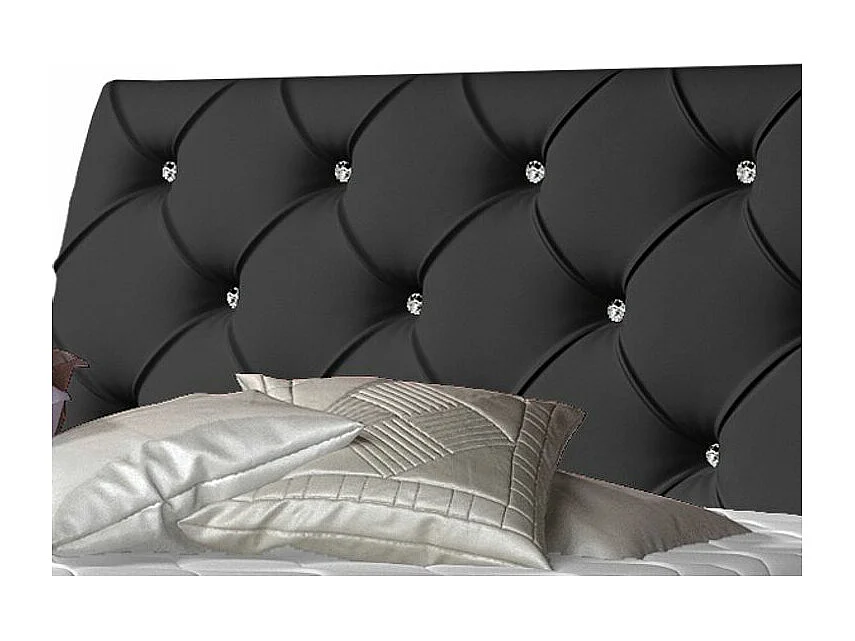 Lit design continental avec tête de lit capitonnée strass simili cuir noir Banky-140x200