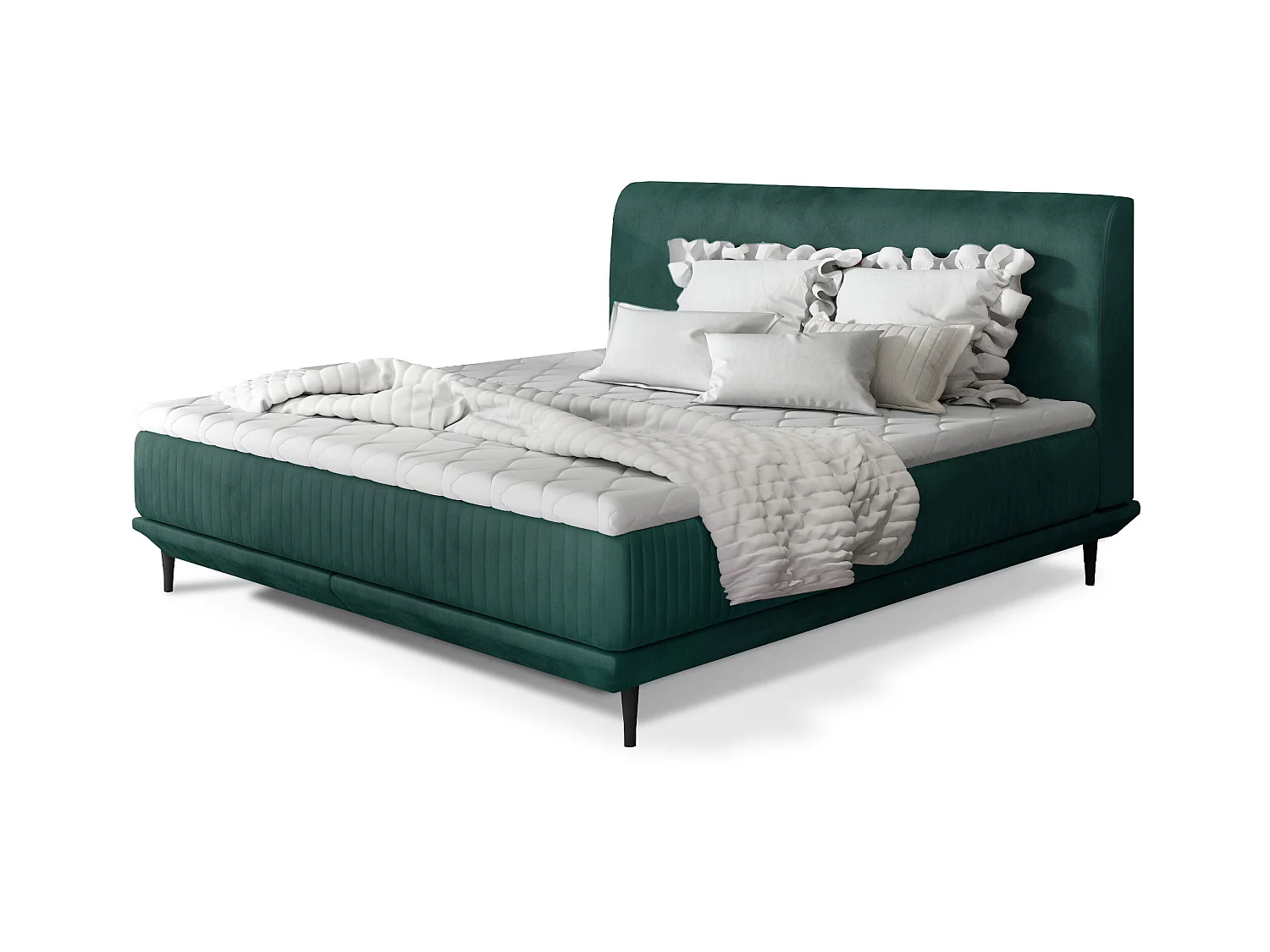 Lit boxspring 160x200 velours vert sommier et matelas inclus Mastera