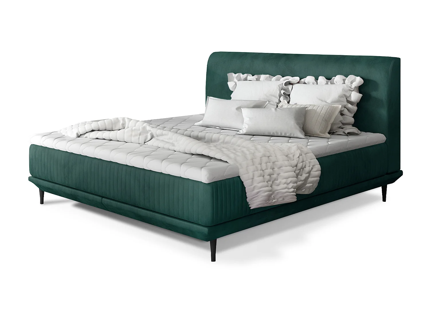 Lit boxspring 160x200 velours vert sommier et matelas inclus Mastera