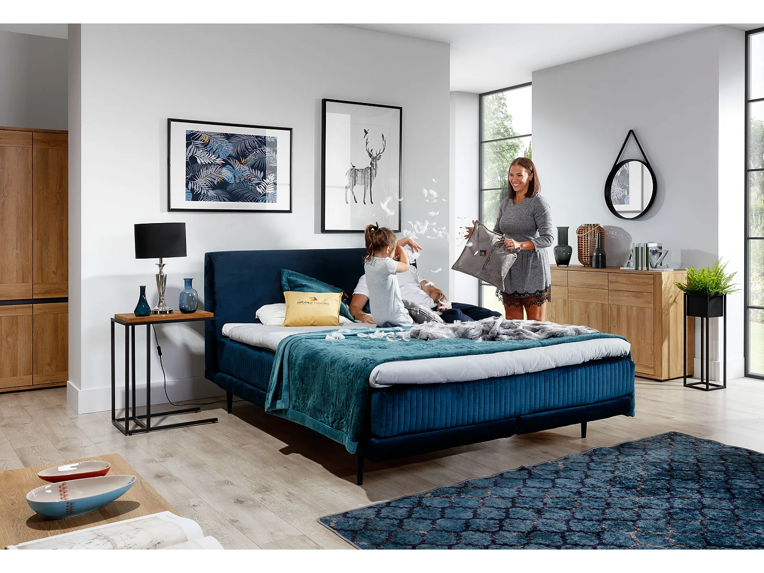 Lit boxspring 160x200 velours vert sommier et matelas inclus Mastera