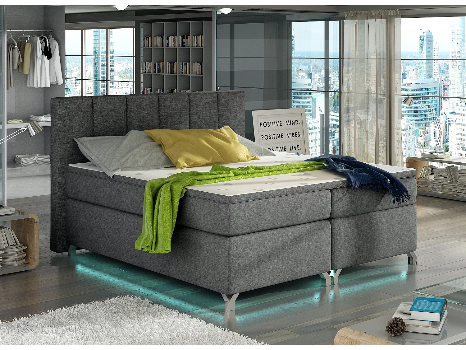 Lit boxspring 160x200 tissu anthracite Balfor