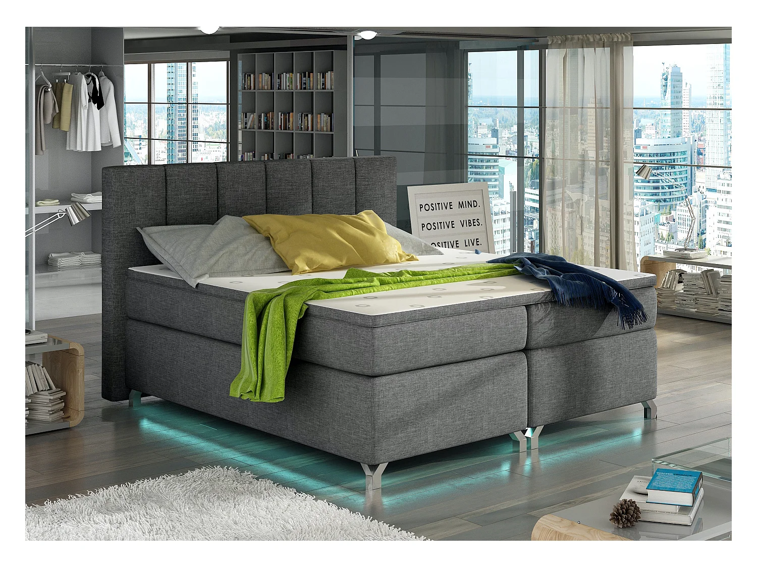 Lit boxspring 160x200 tissu anthracite Balfor