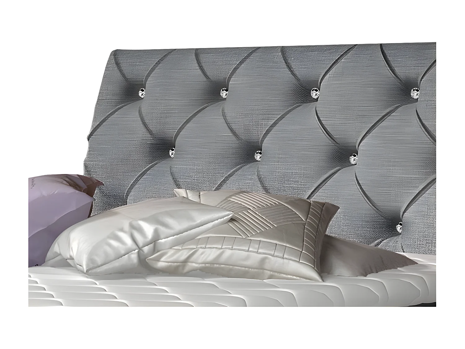 Lit design continental avec tête de lit capitonnée strass tissu gris Banky-160x200