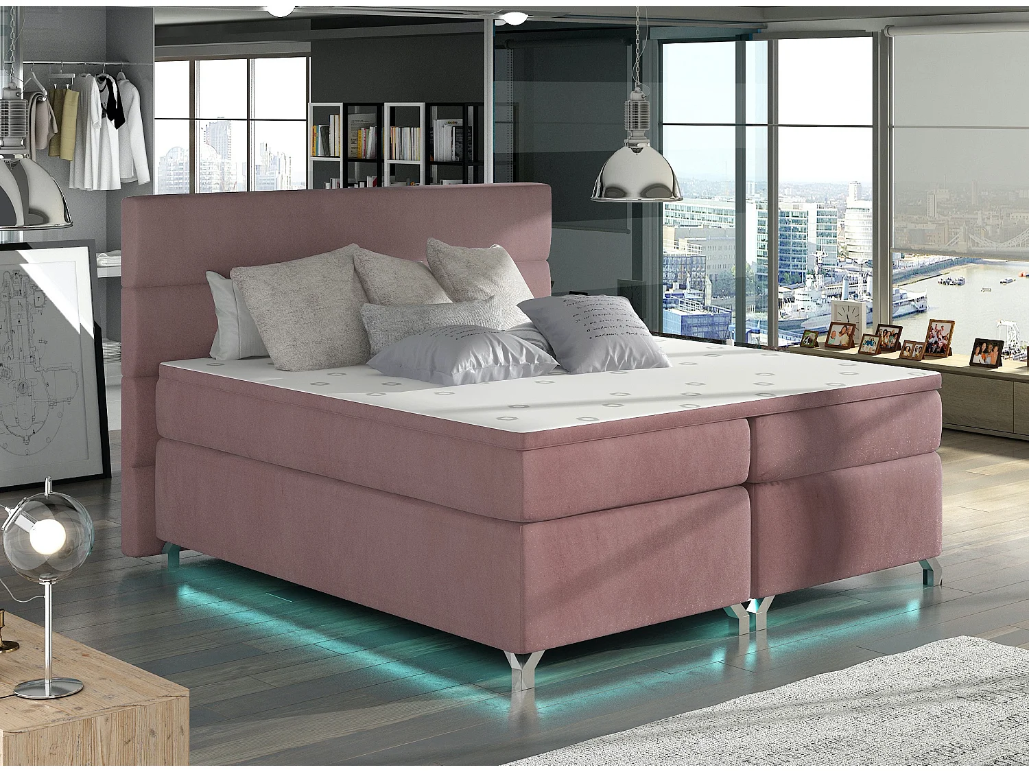 Lit boxspring 140x200 tissu velours Mador