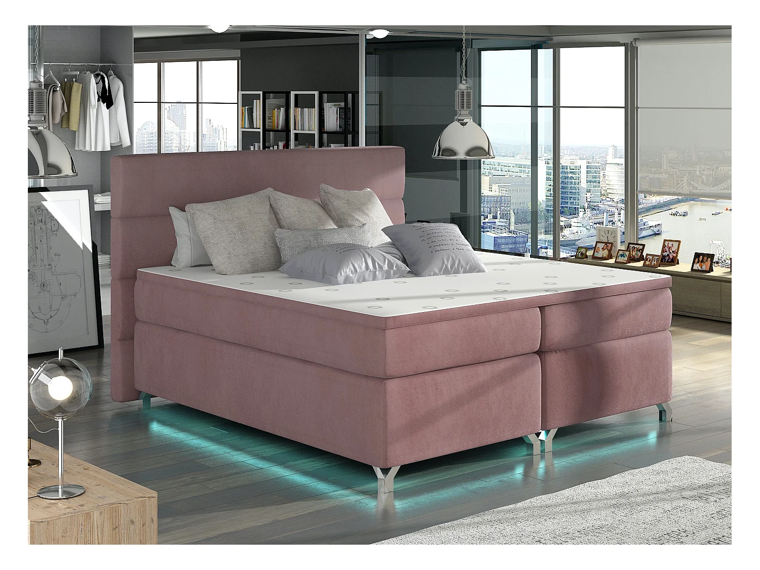 Lit boxspring 140x200 tissu velours Mador