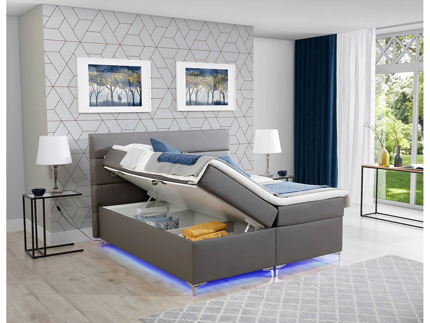 Lit boxspring 140x200 tissu velours Mador