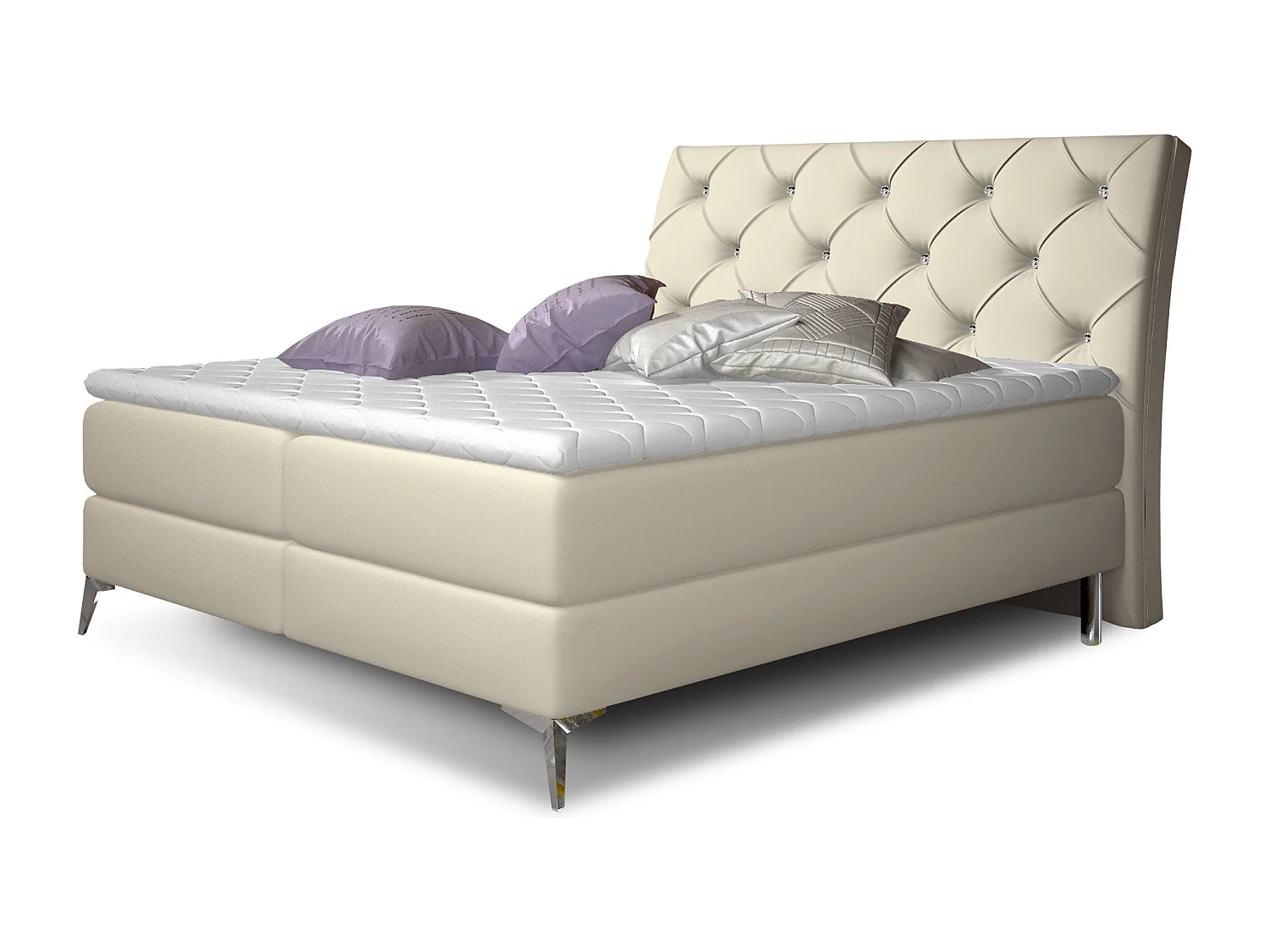 Continental design bed met strass gevoerd hoofdbord in lichtbeige kunstleer Banky-Slapen 180x200cm