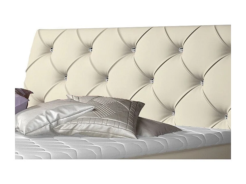 Continental design bed met strass gevoerd hoofdbord in lichtbeige kunstleer Banky-Slapen 180x200cm