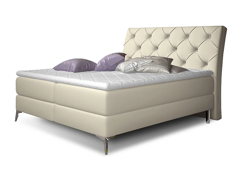 Continental design bed met strass gevoerd hoofdbord in lichtbeige kunstleer Banky-Slapen 180x200cm