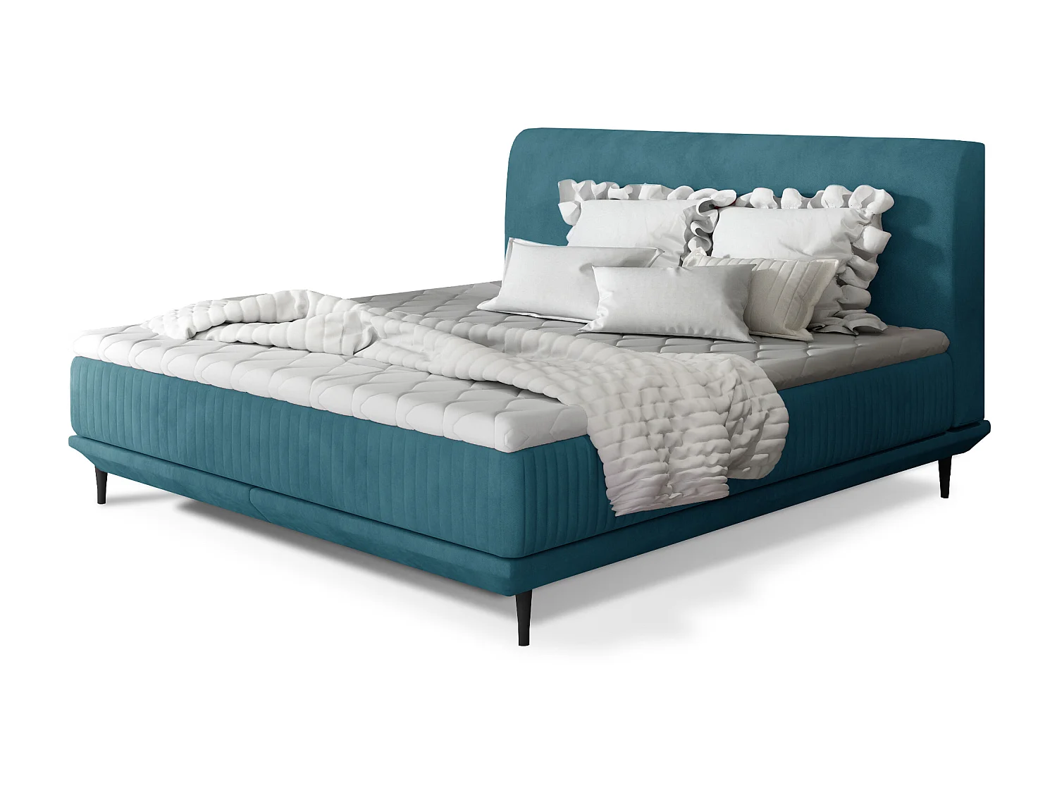 Boxspringbed 160x200 cm eend blauw fluwelen boxspring en matras inclusief Mastera