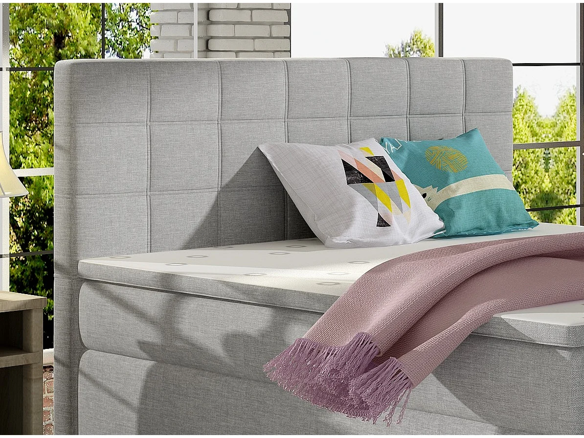 Lit chambre d'hôtel avec matelas tissu gris clair Alko-140x200