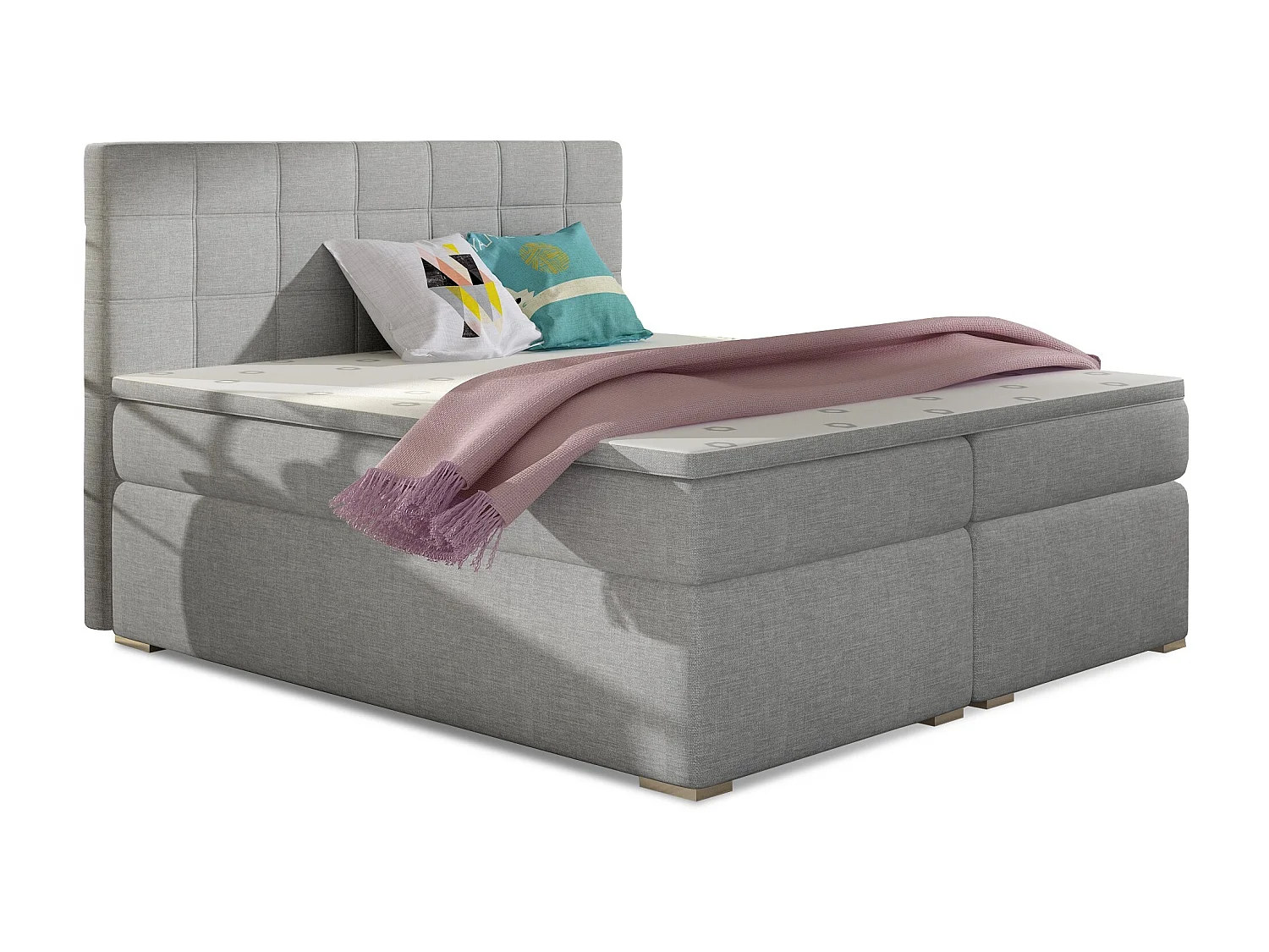 Lit chambre d'hôtel avec matelas tissu gris clair Alko-140x200