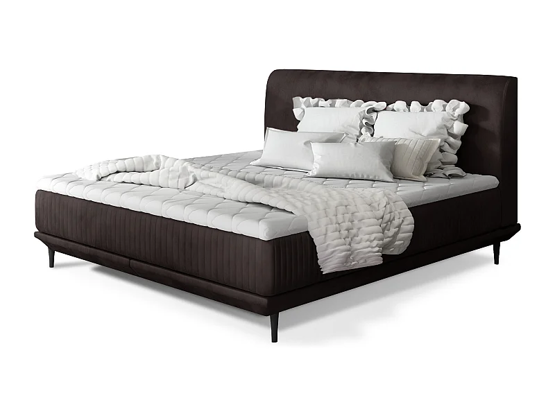 Lit boxspring 140x200 velours marron foncé sommier et matelas inclus Mastera