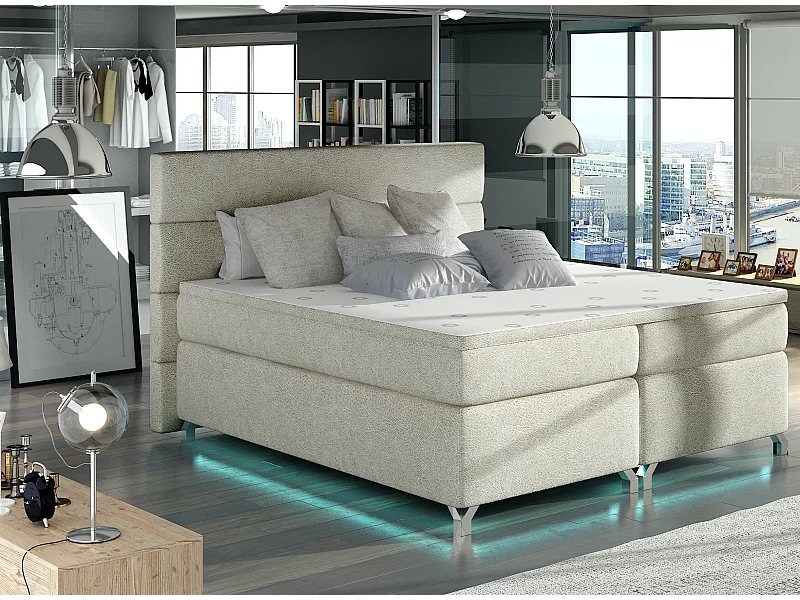 Lit boxspring 140x200 tissu crème Mador