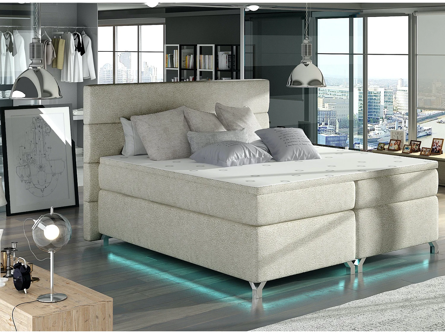 Boxspringbed 140x200 cm Mador crème stof