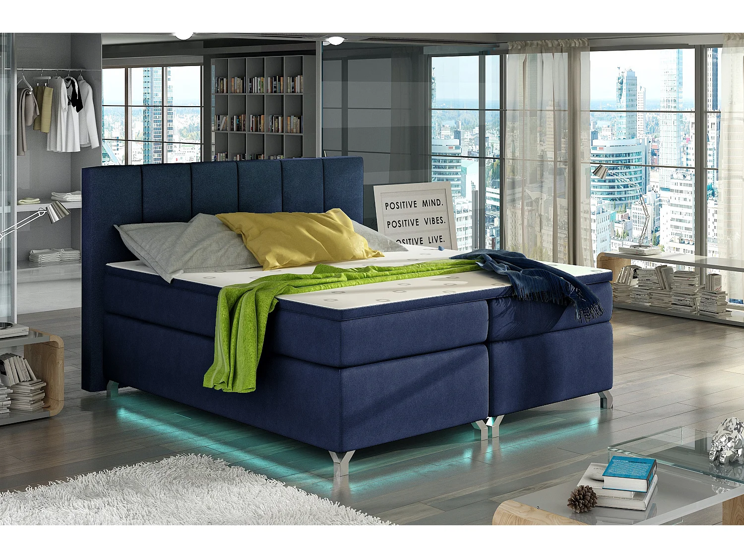 Boxspringbed 160x200 cm marineblauw stof Balfor