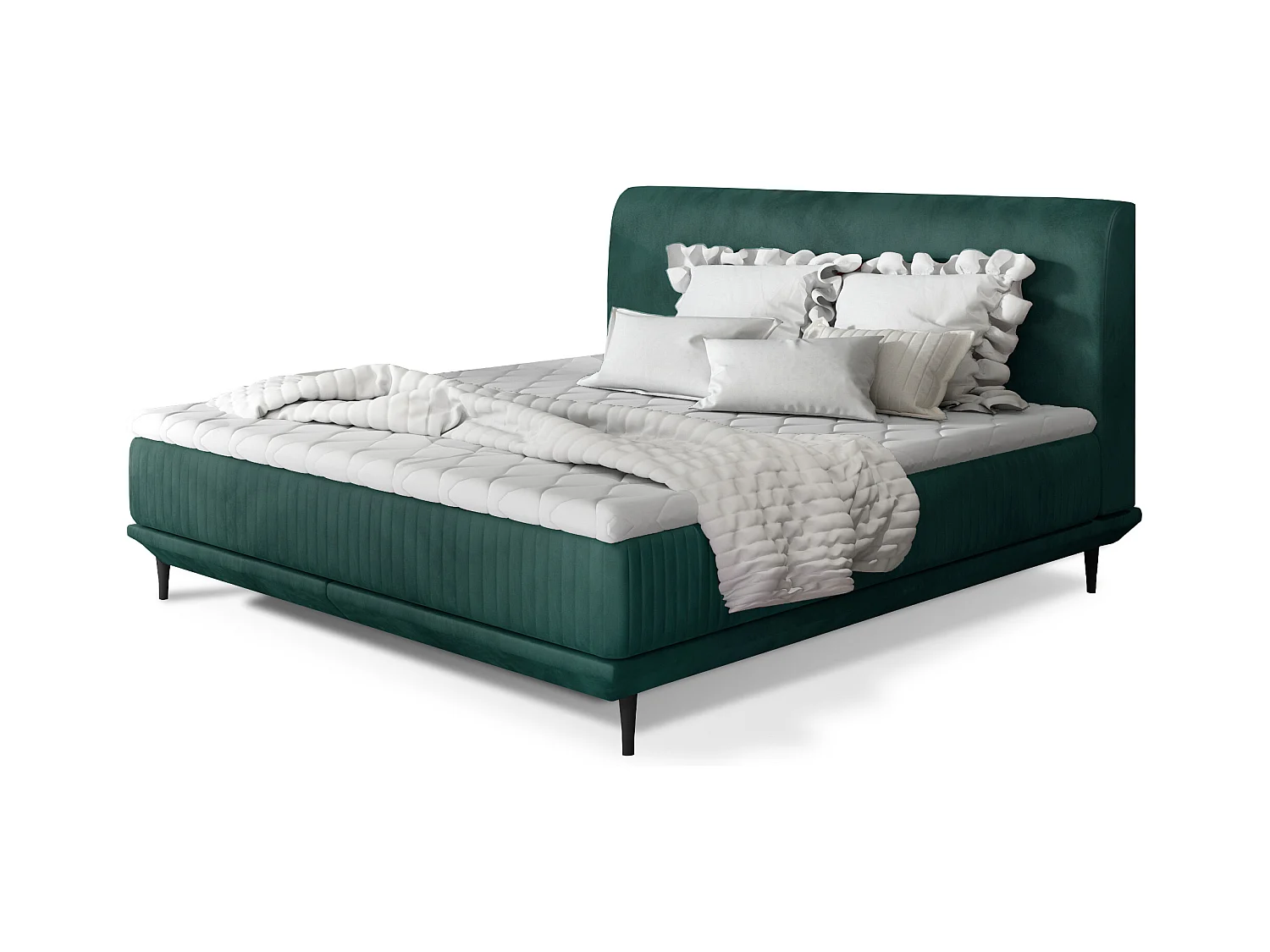 Lit boxspring 140x200 velours vert sommier et matelas inclus Mastera